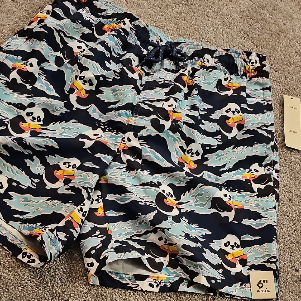 H5🔹️Panda Print Swim Trunks - Navy